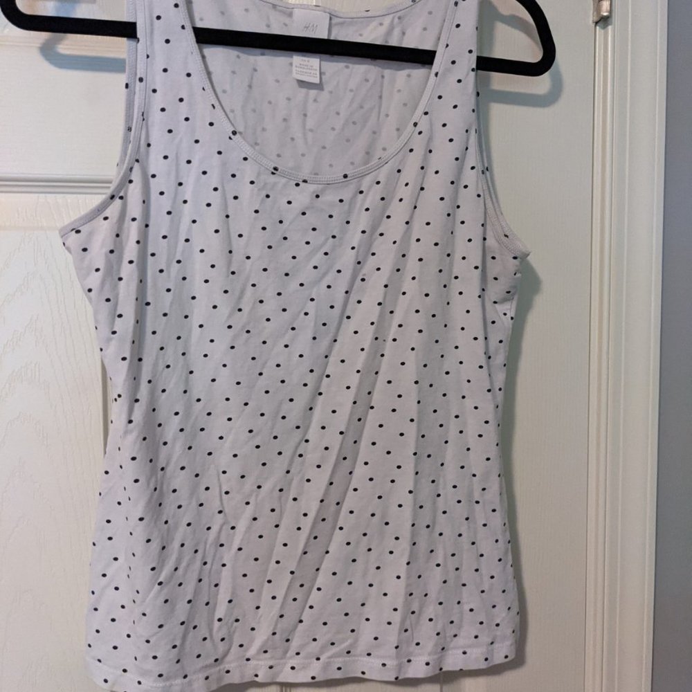 White and Black Polka Dot Tank Top SIZE LARGE